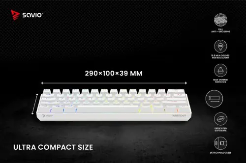 SAVIO Mechanical Keyboard Whiteout Blue (Outemu Blue ), White