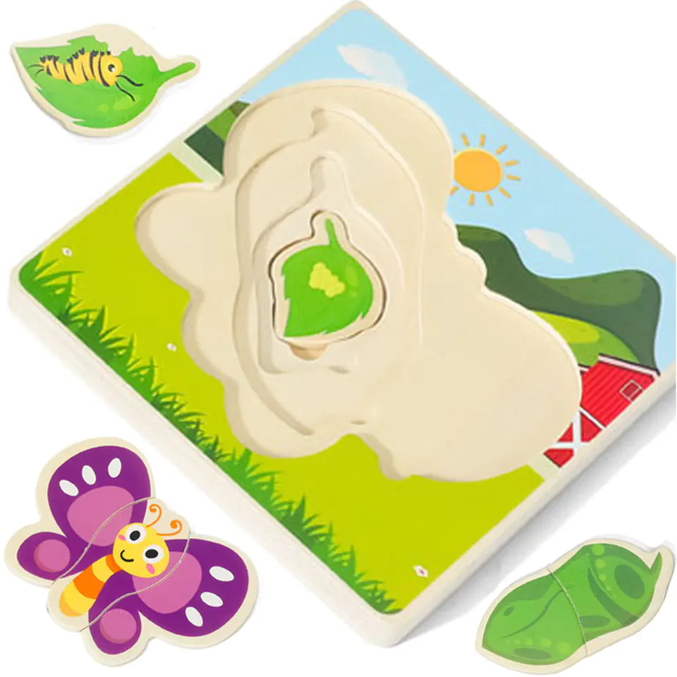 DREWNIANE PUZZLE MONTESSORI DLA DZIECI MOTYLEK MWZ-3155