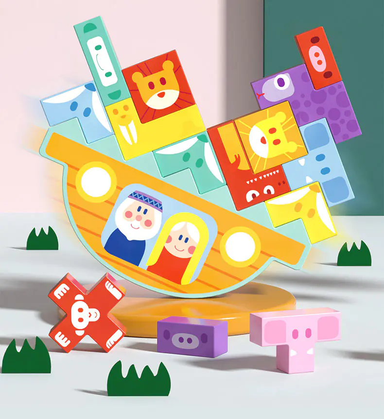 GRA LOGICZNA ZRĘCZNOŚCIOWA KLOCKI BALANSUJĄCY STATEK ARKA NOEGO TETRIS JHTOY-961