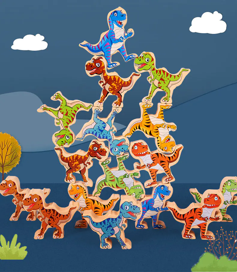 ARCADE GAME PUZZLE BALANCING BLOCKS DINOSAURS T-REX TOWER JHTOY-640