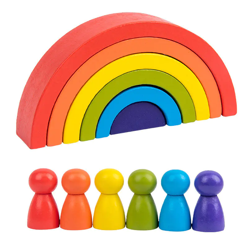 WOODEN BLOCKS PUZZLE GAME RAINBOW WITH PAWNS JHTOY-281