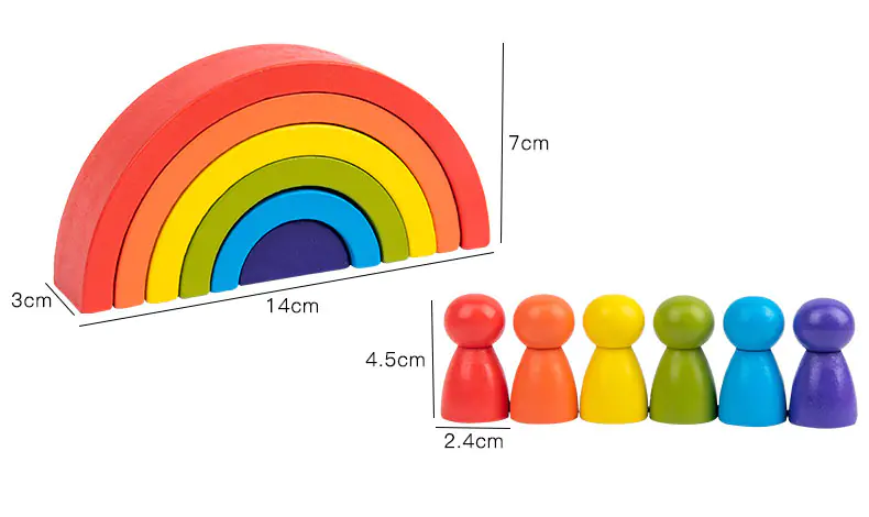 WOODEN BLOCKS PUZZLE GAME RAINBOW WITH PAWNS JHTOY-281