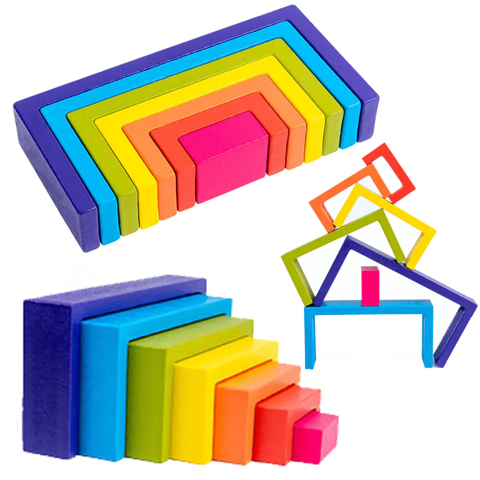 WOODEN BLOCKS PUZZLE GAME RAINBOW SQUARE JHTOY-282