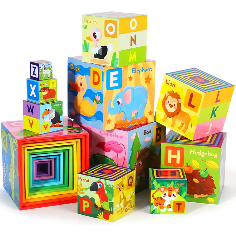 TOWER WOODEN PUZZLE VOCABULARY GAME ANIMALS JHTOY-649