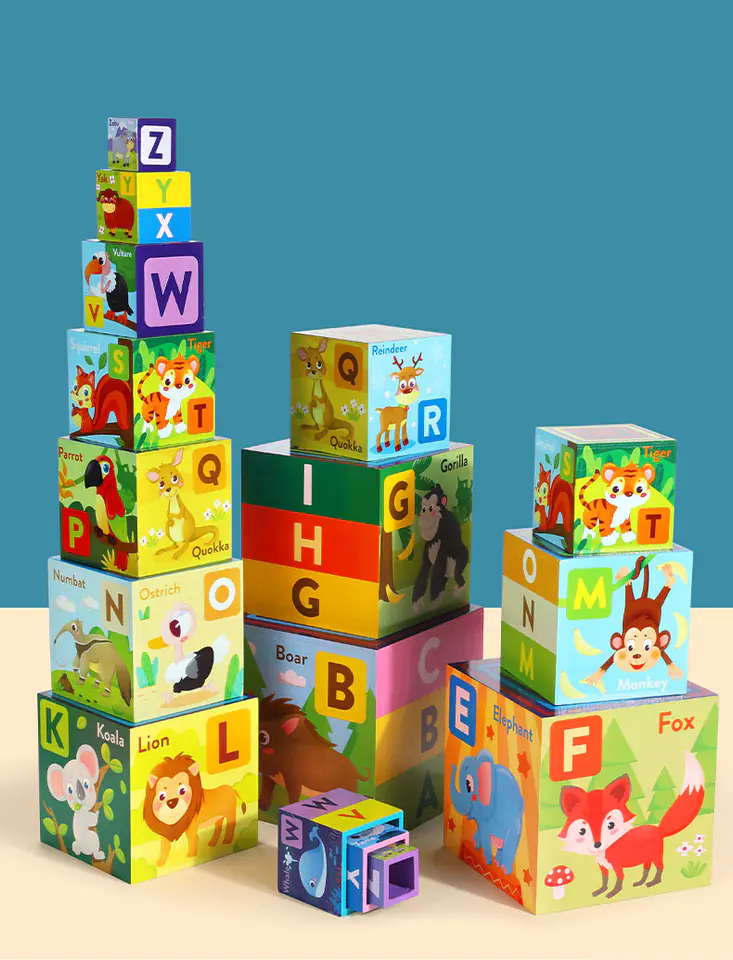 TOWER WOODEN PUZZLE VOCABULARY GAME ANIMALS JHTOY-649