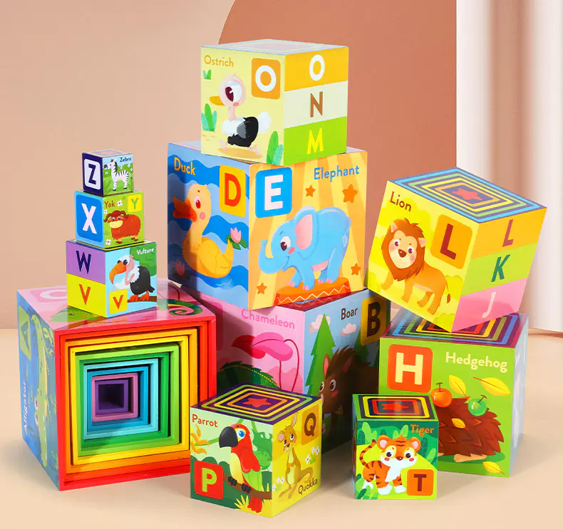 TOWER WOODEN PUZZLE VOCABULARY GAME ANIMALS JHTOY-649