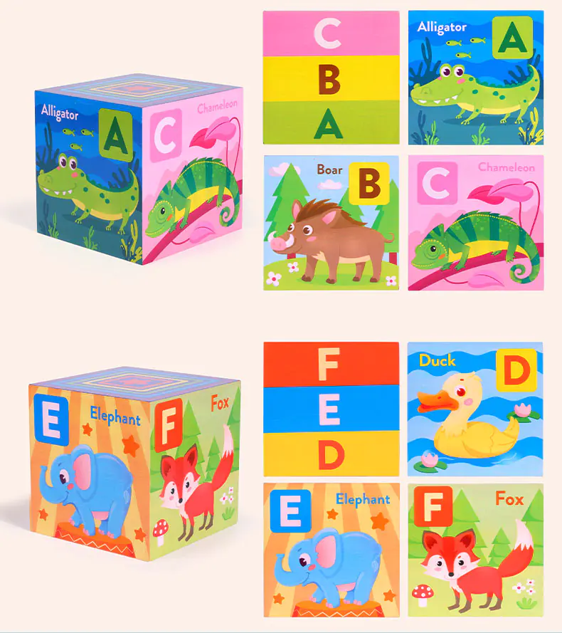 TOWER WOODEN PUZZLE VOCABULARY GAME ANIMALS JHTOY-649