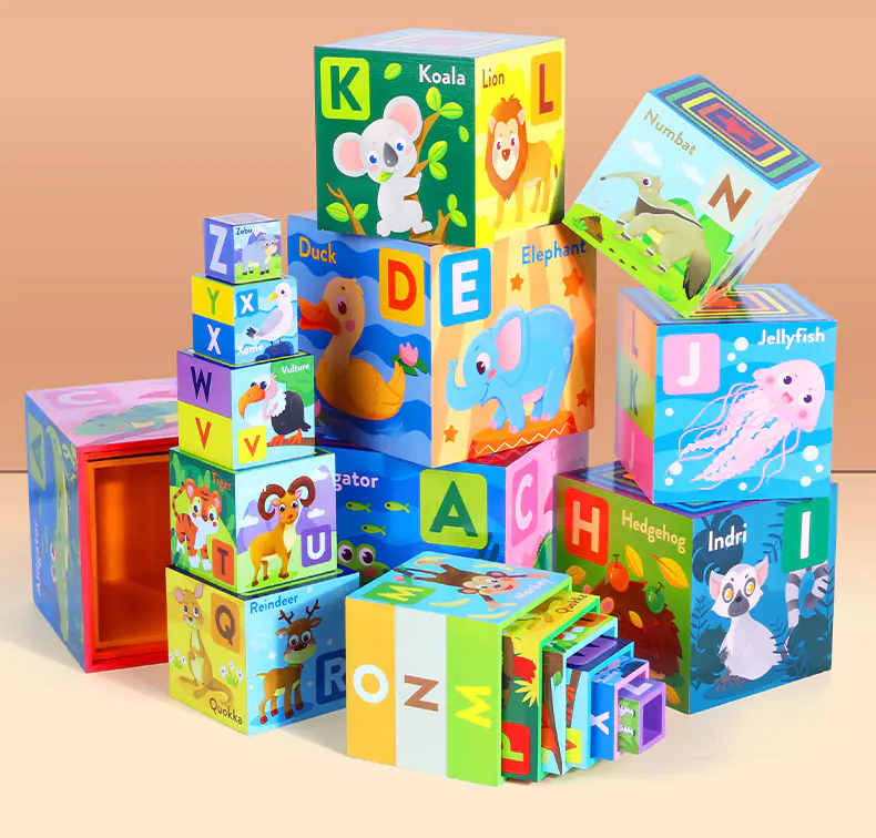 TOWER WOODEN PUZZLE VOCABULARY GAME ANIMALS JHTOY-649