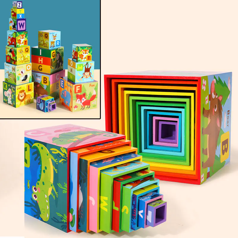 TOWER WOODEN PUZZLE VOCABULARY GAME ANIMALS JHTOY-649