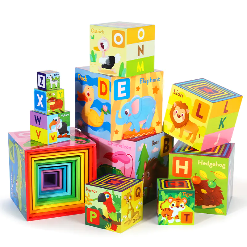 TOWER WOODEN PUZZLE VOCABULARY GAME ANIMALS JHTOY-649