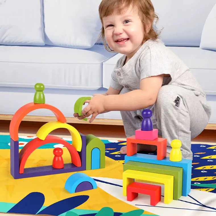 WOODEN BLOCKS PUZZLE GAME ARCADE RAINBOW LARGE SET JHTOY-280