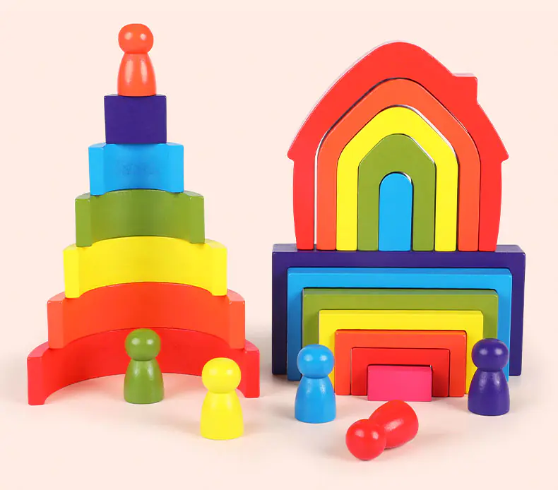 WOODEN BLOCKS PUZZLE GAME ARCADE RAINBOW LARGE SET JHTOY-280