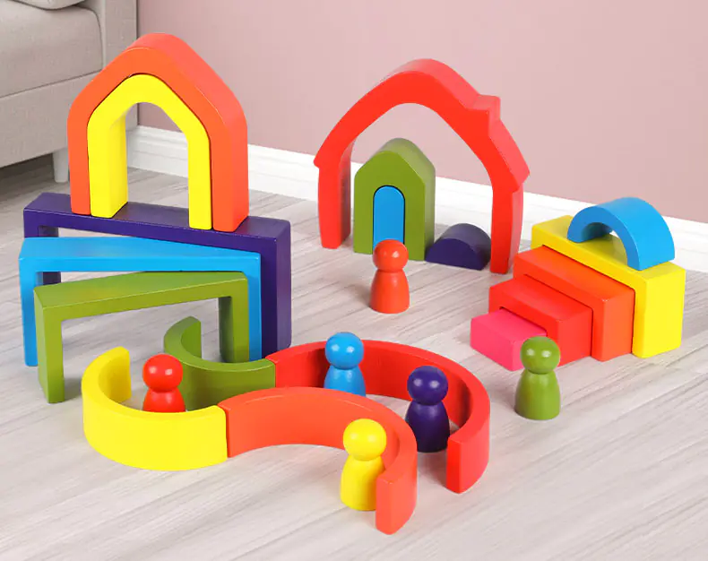 WOODEN BLOCKS PUZZLE GAME ARCADE RAINBOW LARGE SET JHTOY-280