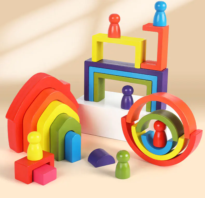 WOODEN BLOCKS PUZZLE GAME ARCADE RAINBOW LARGE SET JHTOY-280