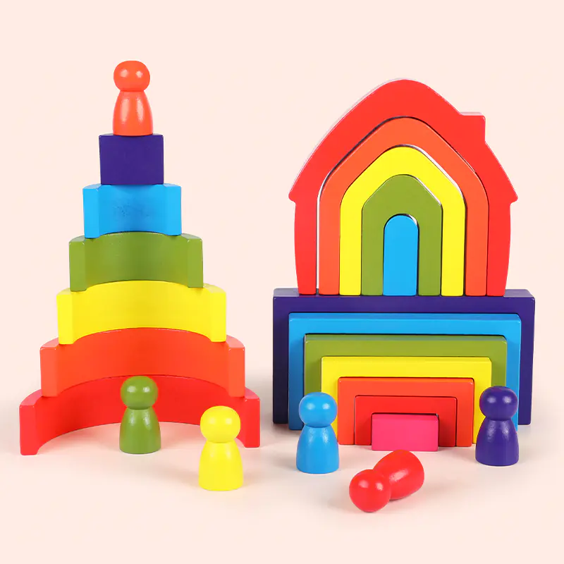 WOODEN BLOCKS PUZZLE GAME ARCADE RAINBOW LARGE SET JHTOY-280