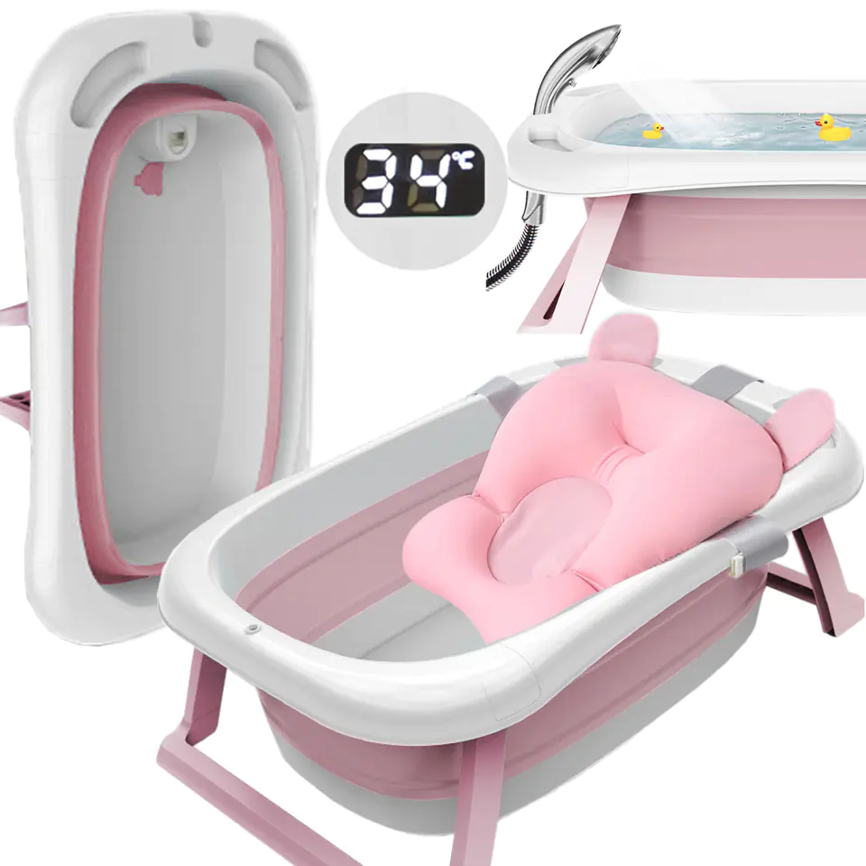 LARGE BABY BATH BABY BATH FOLDING TOURIST SILICONE CAR SEAT THERMOMETER PINK