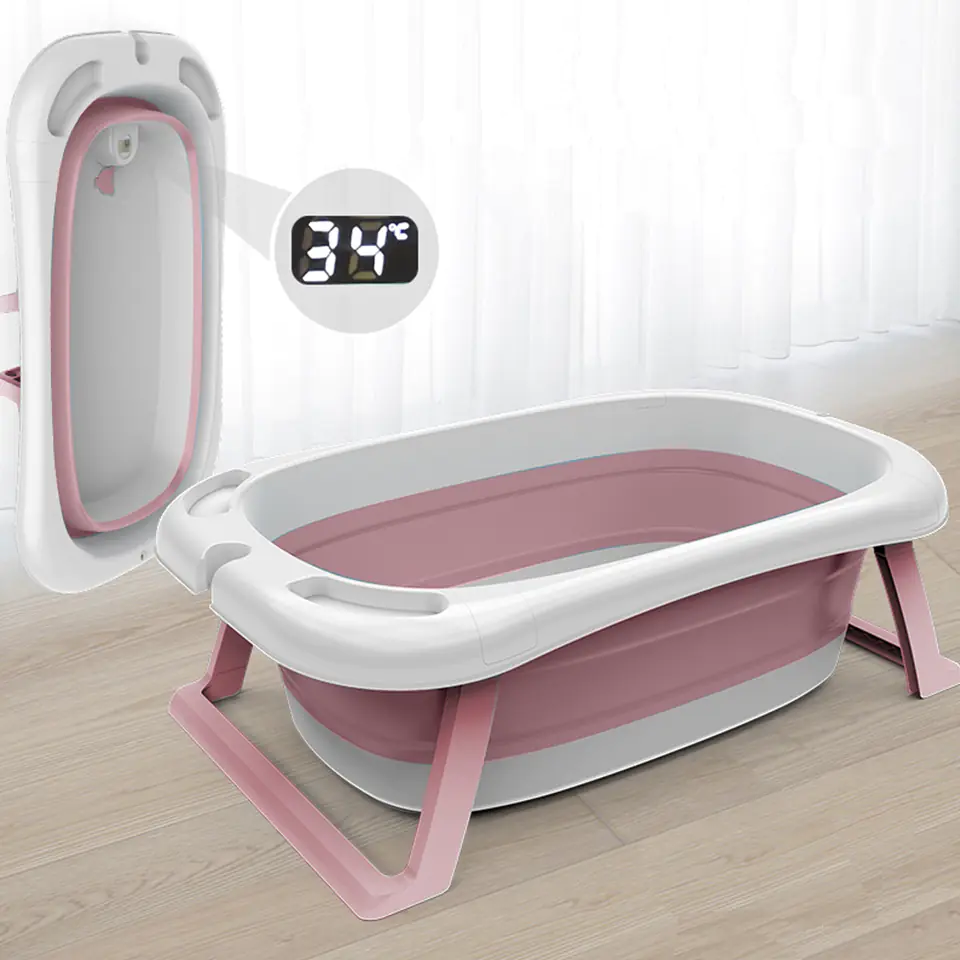 LARGE BABY BATH BABY BATH FOLDING TOURIST SILICONE CAR SEAT THERMOMETER PINK
