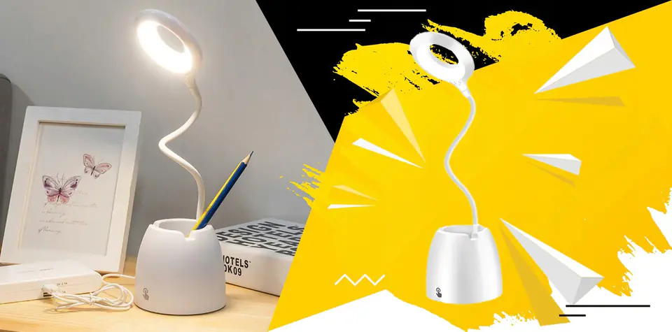 LED DESK LAMP WHITE WITH CONTAINER
