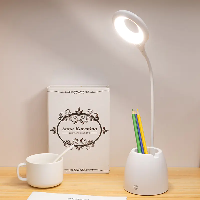 LED DESK LAMP WHITE WITH CONTAINER