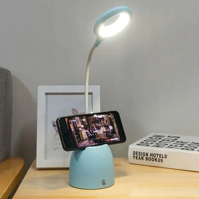 BLUE DESK LAMP WITH CONTAINER