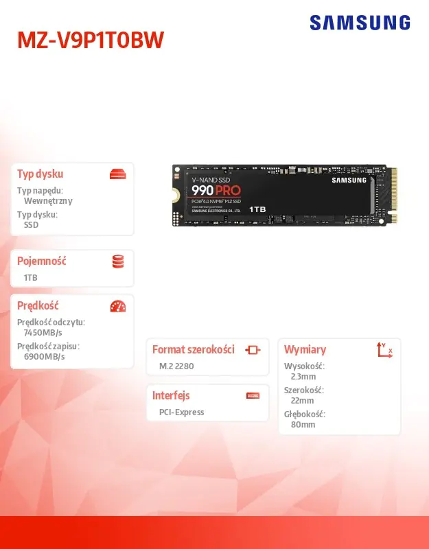 990 PRO PCIe 4.0 NVMe M.2 SSD MZ-V9P1T0BW