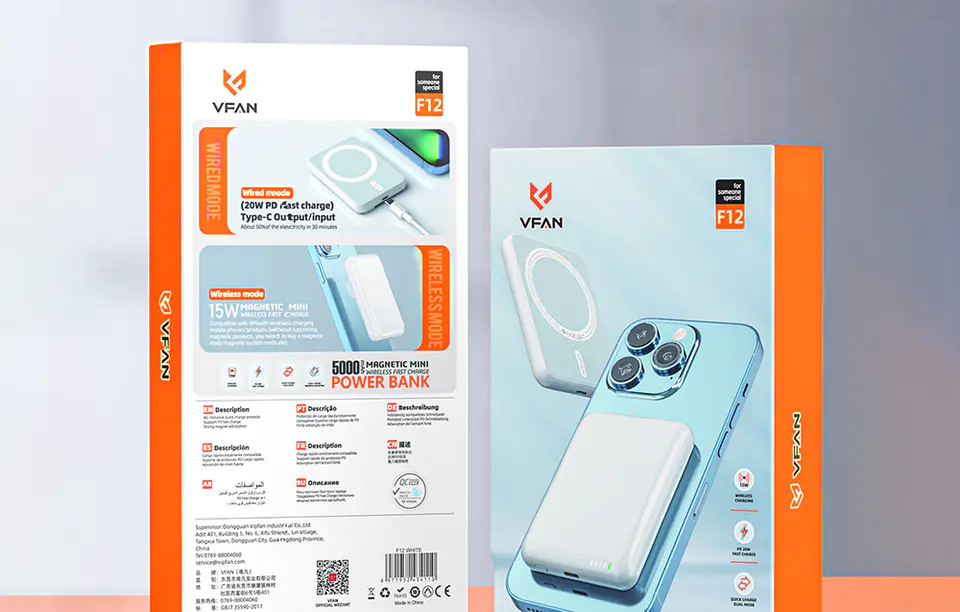 Magnetic Powerbank Vipfan F12, 20W 5000mAh (white)