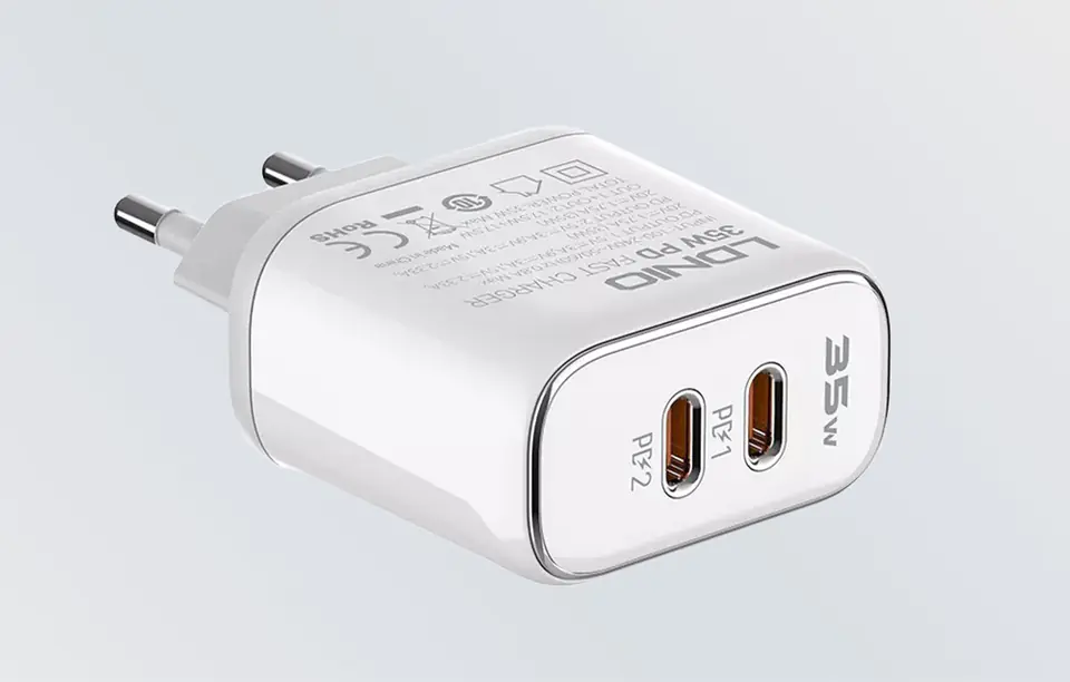 MFi LDNIO A2528M wall charger, 2xUSB-C, USB-C for Lightning 35W