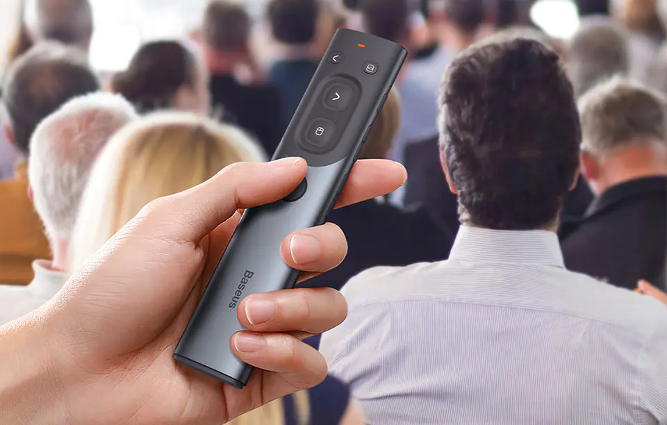 Baseus Orange Dot Multifunctional Remote Control for Presentation, with Red Laser Pointer, Rechargeable (Grey)