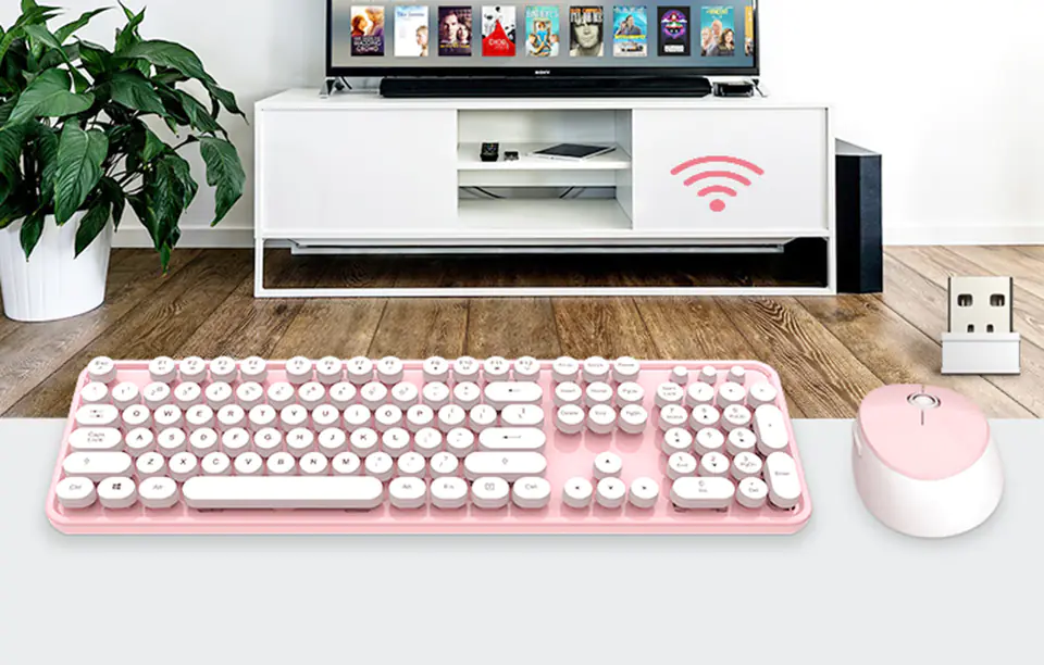 Wireless keyboard + mouse set MOFII Sweet 2.4G (White & Pink)