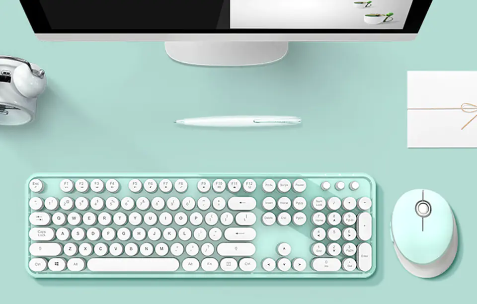 Bezprzewodowy zestaw klawiatura + myszka MOFII Sweet 2.4G (Biało-Zielony)