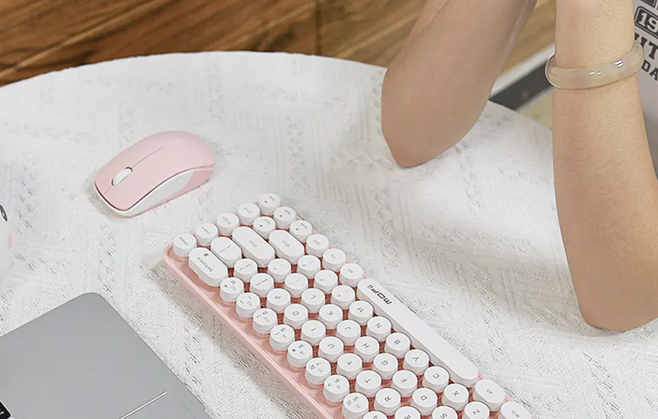 Wireless keyboard + mouse set MOFII Bean 2.4G (White-Pink)
