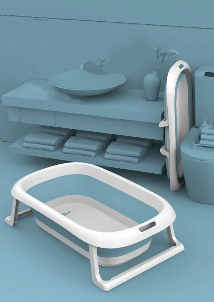 DUŻA WANIENKA WANNA DZIECI SKŁADANA TURYSTYCZNA SILIKON NIEBIESKA