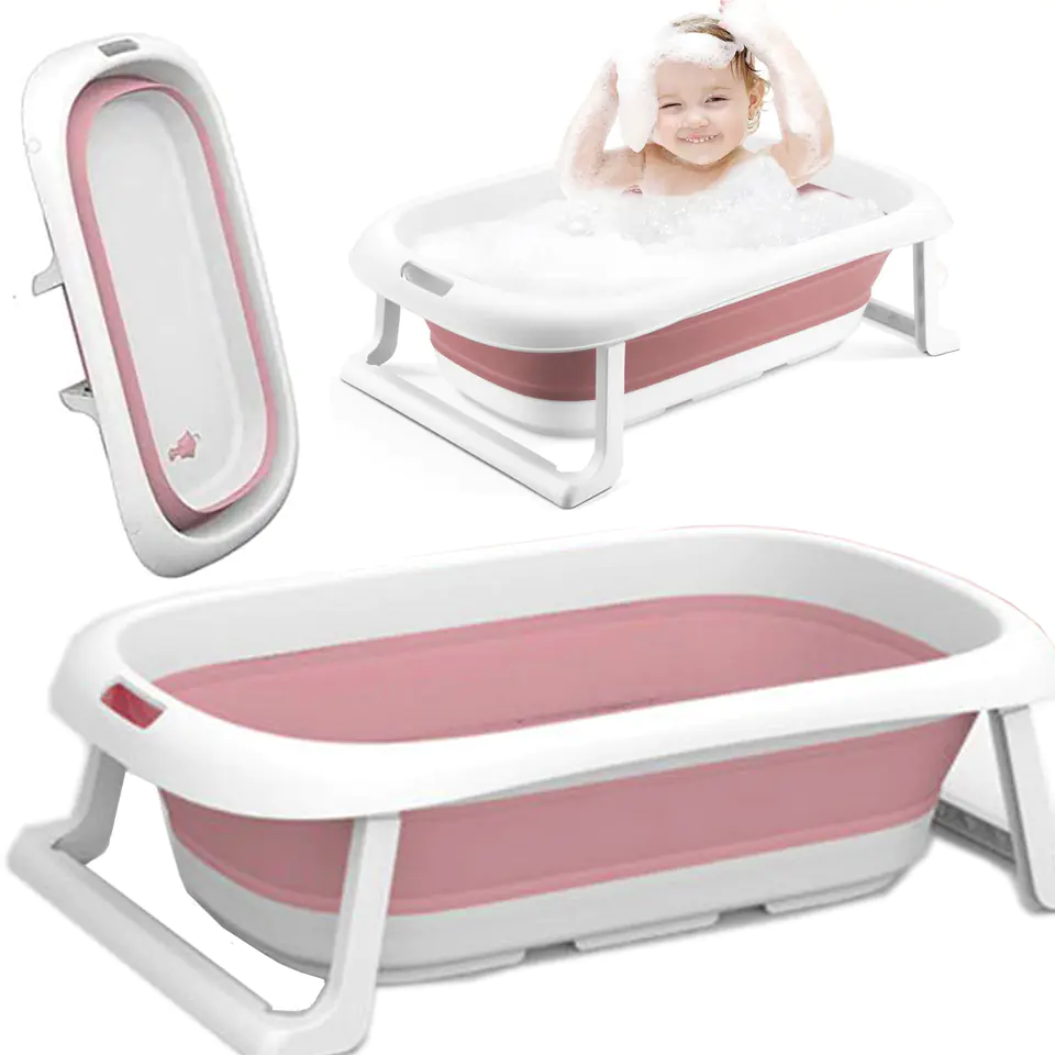 LARGE BABY BATH CHILDREN'S BATH FOLDING TOURIST SILICONE PINK