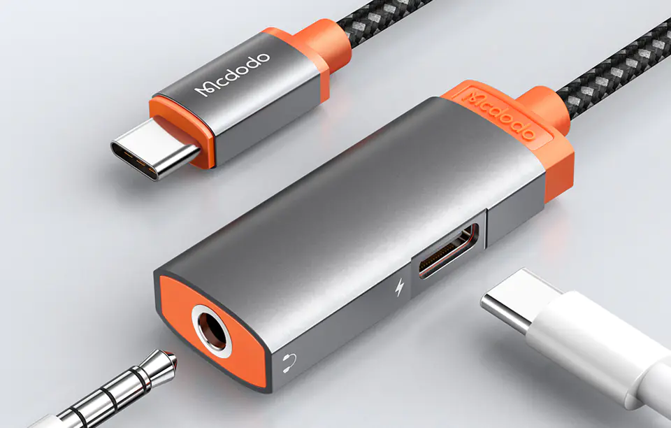 Adapter USB-C do Mini jack 3.5m + USB-C Mcdodo CA-0500, PD 60W (czarny)
