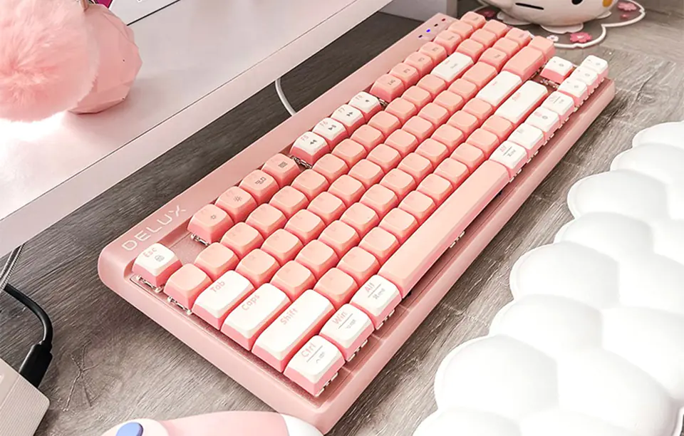 Delux KM18DB RGB Gaming Keyboard (White&Pink)