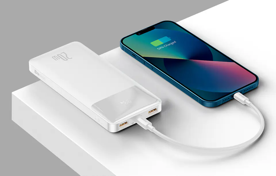 Powerbank Baseus Bipow 10000mAh, 2xUSB, USB-C, 20W (biały)