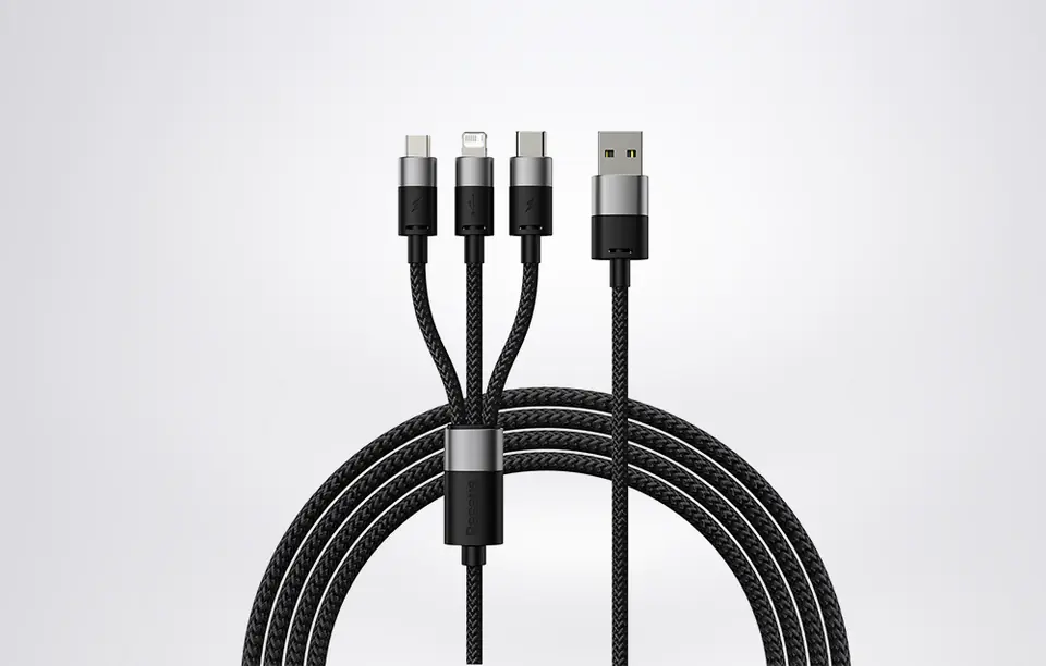 Kabel USB 3w1 Baseus StarSpeed, USB-C + micro USB + Lightning, 3,5A, 1.2m (czarny)