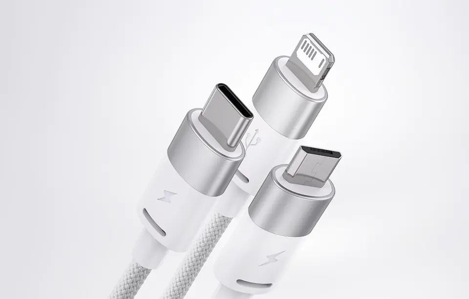 Kabel USB 3w1 Baseus StarSpeed, USB-C + micro USB + Lightning, 3,5A, 1.2m (biały)