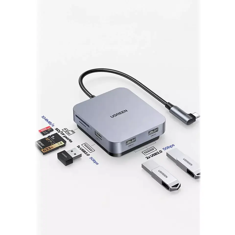 Hub USB-C UGREEN 60377, Adapter 5in1, 3x USB, SD/TF grey