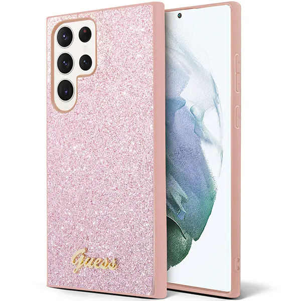 Oryginalne Etui SAMSUNG GALAXY S24+ Guess Hardcase Glitter Script (GUHCS24MHGGSHP) różowe
