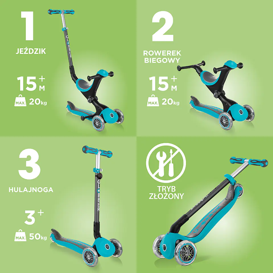 Hulajnoga jeździk rowerek Globber GO-UP Deluxe Lights (kolor Czarny. Różowy)