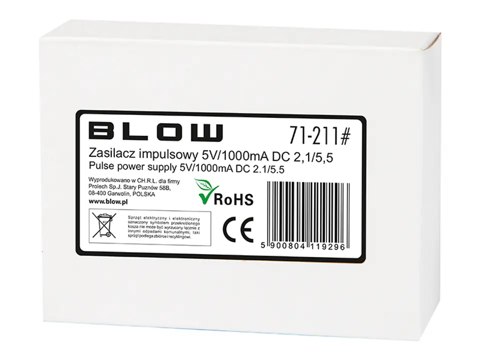Zasilacz impulsowy 5V 1000mA 2,1/5,5 Blow 71-211