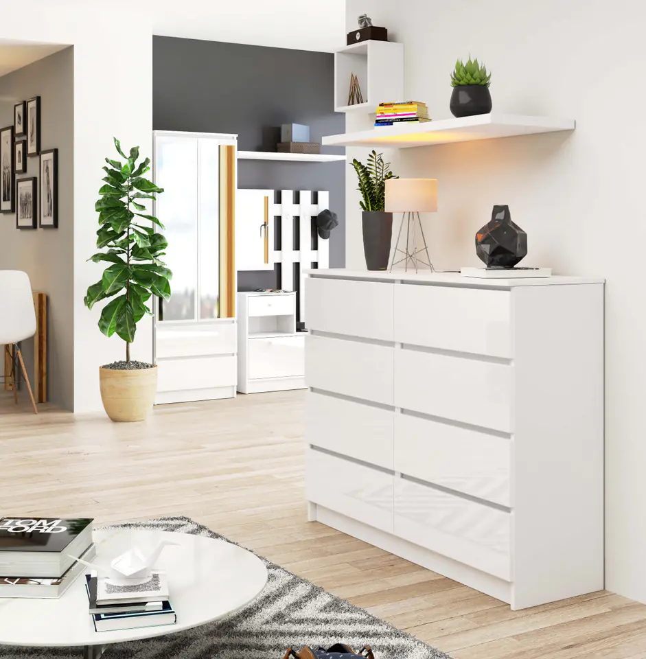 White gloss chest of deals 8 drawers