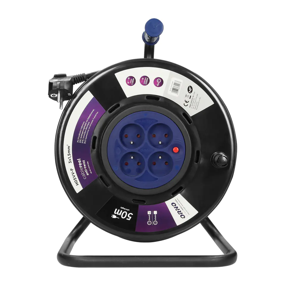 Drum extension cable, 4 2P+Z sockets, PVC H05VVF cable 3x1.5mm