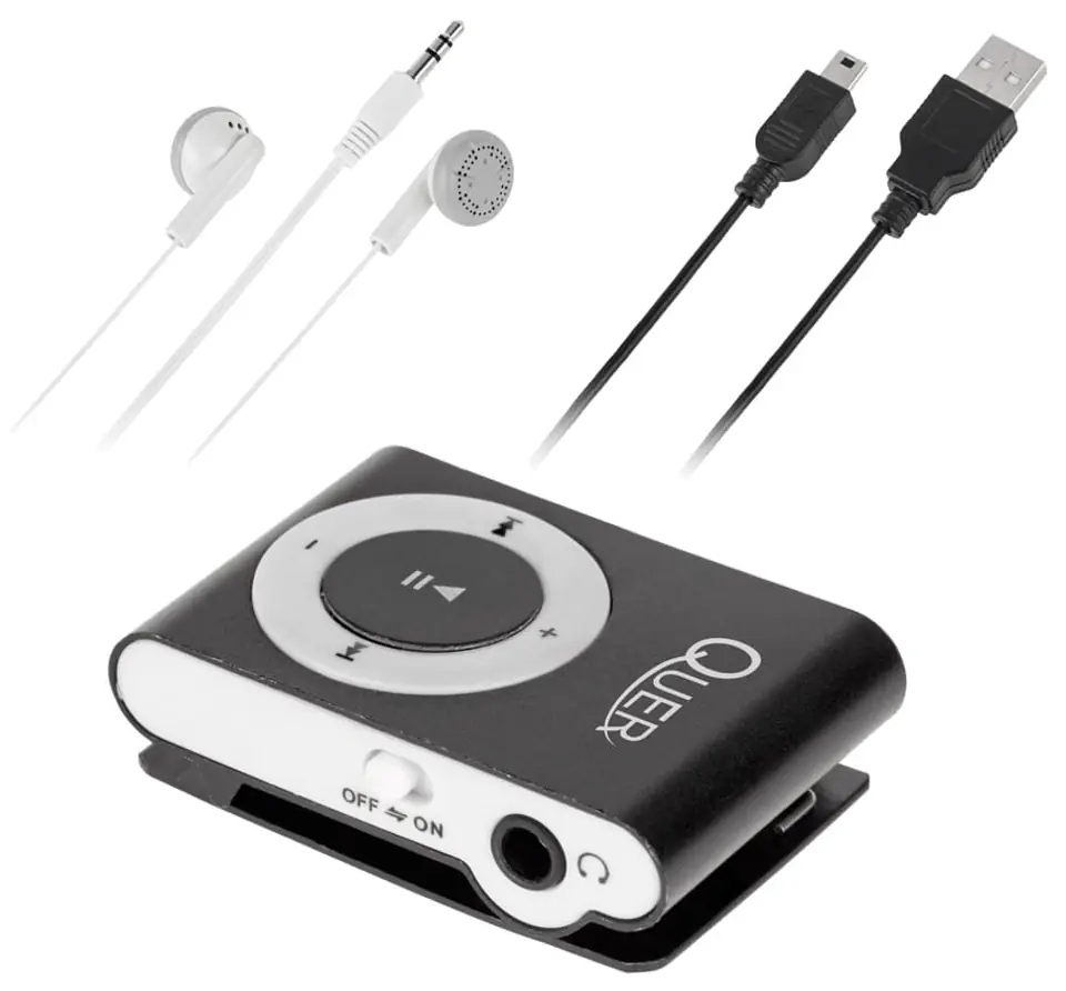 Odtwarzacz MP3 plus słuchawki i kabel do ładowania