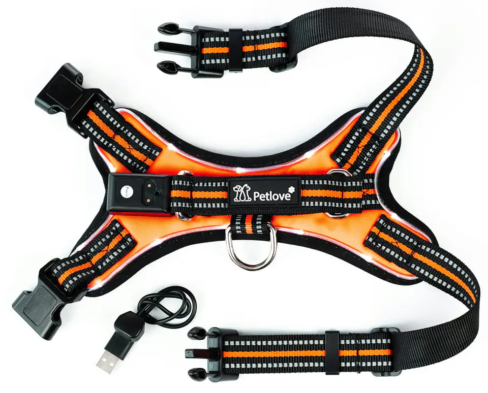 PETLOVE Szelki świecące LED dla psa S pomarańczowe