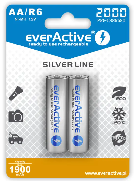 Rechargeable batteries everActive Ni-MH R6 AA 2000 mAh Silver Line - 2 pieces