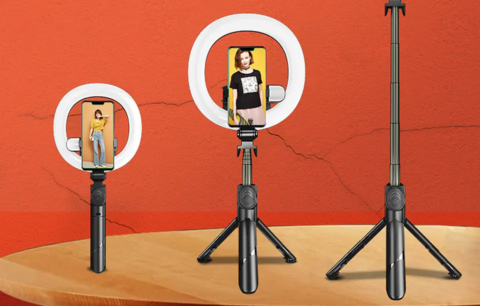 Selfie stick/statyw Puluz z lampą pierścieniową LED