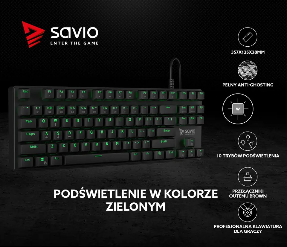 Klawiatura mechaniczna SAVIO TEMPEST SAVGK-TEMPEST BROWN ((EU); kolor czarny)