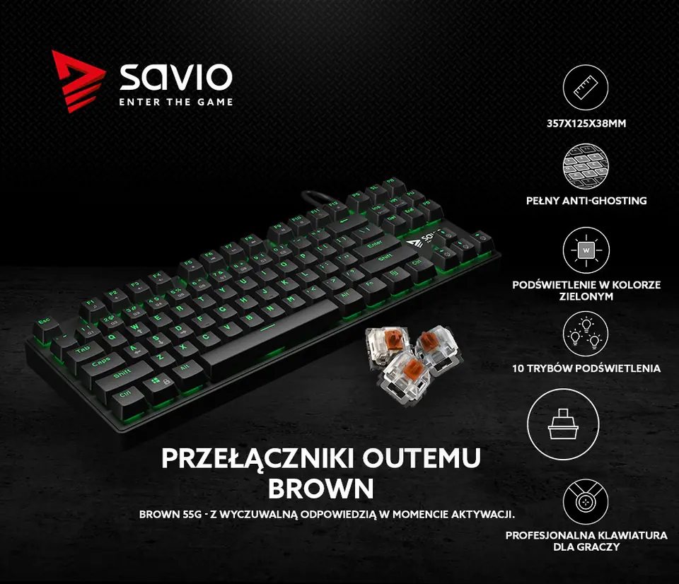 Klawiatura mechaniczna SAVIO TEMPEST SAVGK-TEMPEST BROWN ((EU); kolor czarny)